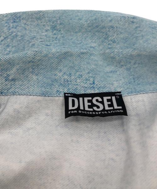 DIESEL（ディーゼル）DIESEL (ディーゼル) デニム転写プリントオープンカラーシャツ ブルー サイズ:48の古着・服飾アイテム