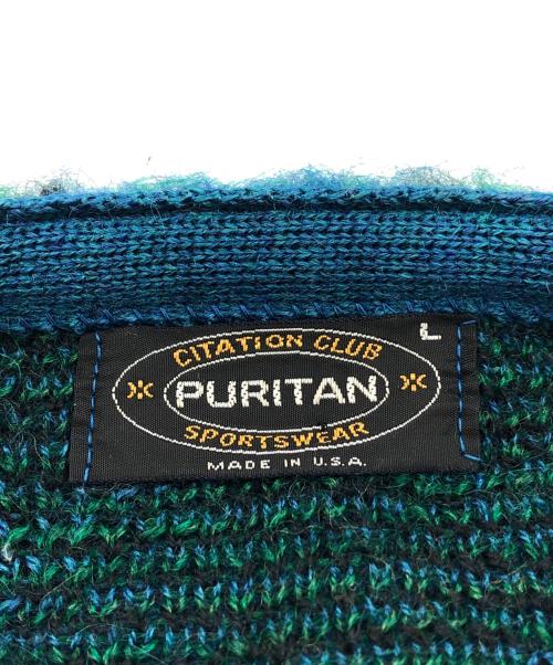PURITAN（ピューリタン）PURITAN (ピューリタン) ペイズリー柄モヘアカーディガン ブルー サイズ:Lの古着・服飾アイテム