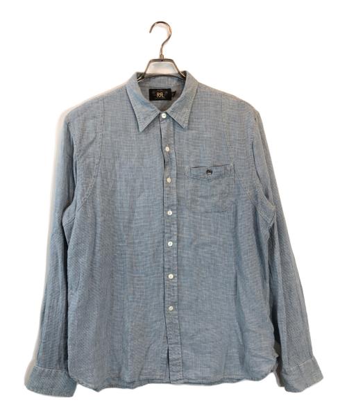 RRL（ダブルアールエル）RRL (ダブルアールエル) リネンコットンチェックシャツ ブルー サイズ:Lの古着・服飾アイテム