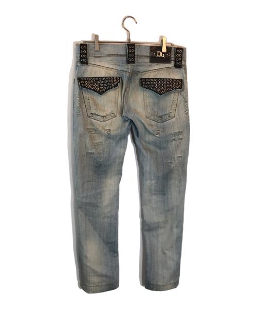 DOLCE & GABBANA（ドルチェ＆ガッバーナ）DOLCE & GABBANA (ドルチェ＆ガッバーナ) メタルロゴ加工 レザーベルトループデニムパンツ ブルー サイズ:46の古着・服飾アイテム