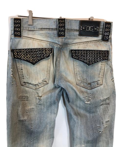 DOLCE & GABBANA（ドルチェ＆ガッバーナ）DOLCE & GABBANA (ドルチェ＆ガッバーナ) メタルロゴ加工 レザーベルトループデニムパンツ ブルー サイズ:46の古着・服飾アイテム
