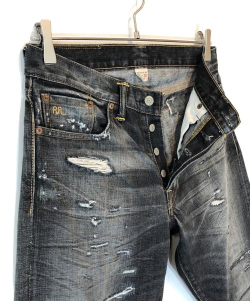 RRL（ダブルアールエル）RRL (ダブルアールエル) SLIM NARROW ダメージ加工デニムパンツ ブラック サイズ:30×30の古着・服飾アイテム