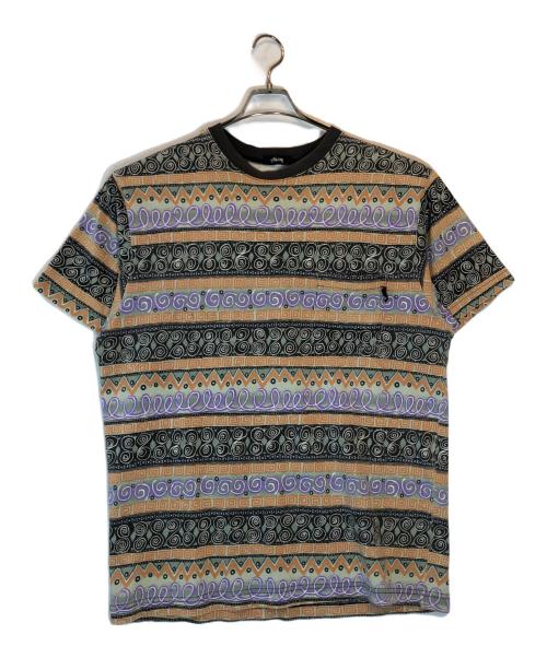 stussy（ステューシー）stussy (ステューシー) TOMTOM柄カットソー ブラック×パープル×オレンジ サイズ:XLの古着・服飾アイテム