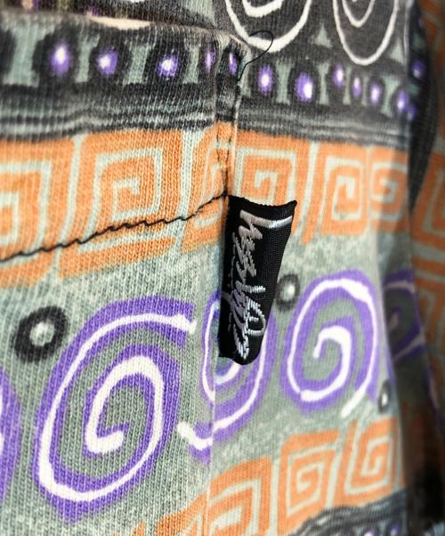 stussy（ステューシー）stussy (ステューシー) TOMTOM柄カットソー ブラック×パープル×オレンジ サイズ:XLの古着・服飾アイテム