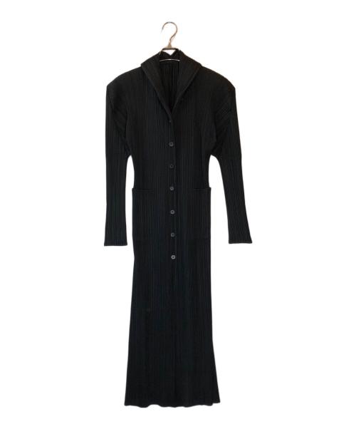 PLEATS PLEASE（プリーツプリーズ）PLEATS PLEASE (プリーツプリーズ) プリーツ ショールカラー シャツワンピース ブラック サイズ:2の古着・服飾アイテム