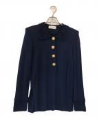 Yves Saint Laurentイヴサンローラン）の古着「CROCHET COLLAR PEARL BUTTON KNIT」｜ネイビー