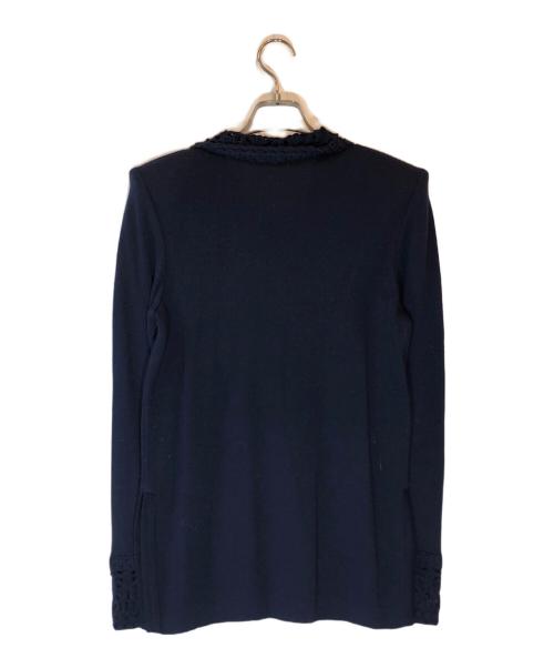 Yves Saint Laurent（イヴサンローラン）Yves Saint Laurent (イヴサンローラン) CROCHET COLLAR PEARL BUTTON KNIT ネイビー サイズ:Mの古着・服飾アイテム