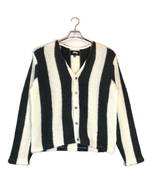 stussy（ステューシー）stussy (ステューシー) Stripe Brushed Cardigan Purple ネイビー×アイボリー サイズ:Mの古着・服飾アイテム