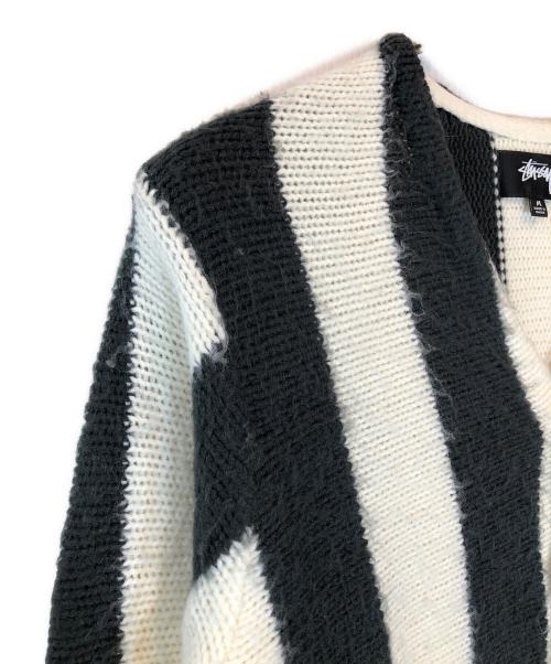 stussy（ステューシー）stussy (ステューシー) Stripe Brushed Cardigan Purple ネイビー×アイボリー サイズ:Mの古着・服飾アイテム