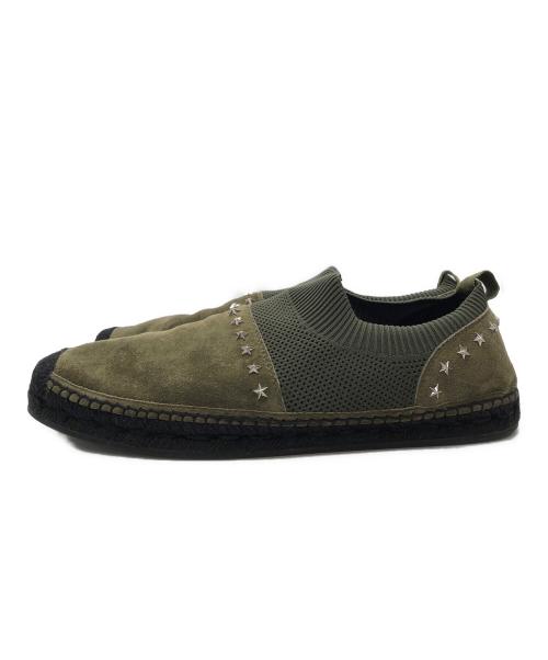 JIMMY CHOO（ジミーチュウ）JIMMY CHOO (ジミーチュウ) スタッズスウェードエスパドリーユ カーキ サイズ:43の古着・服飾アイテム