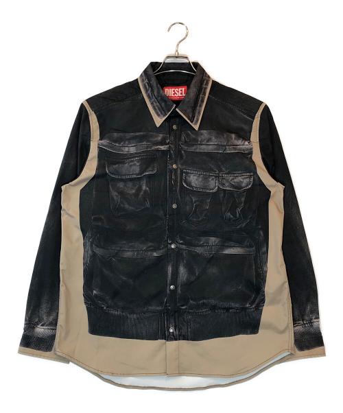 DIESEL（ディーゼル）DIESEL (ディーゼル) フェードプリントワークシャツ ブラック サイズ:46の古着・服飾アイテム
