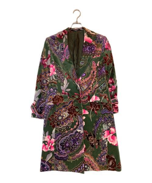 LEONARD FASHION（レオナールファッション）LEONARD FASHION (レオナールファッション) ベルベット総柄コート グリーン サイズ:11ARの古着・服飾アイテム
