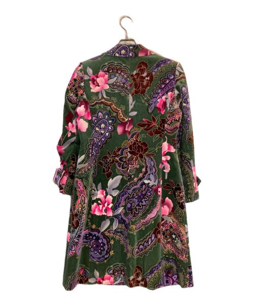 LEONARD FASHION（レオナールファッション）LEONARD FASHION (レオナールファッション) ベルベット総柄コート グリーン サイズ:11ARの古着・服飾アイテム