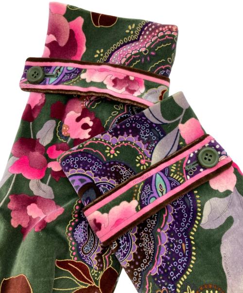 LEONARD FASHION（レオナールファッション）LEONARD FASHION (レオナールファッション) ベルベット総柄コート グリーン サイズ:11ARの古着・服飾アイテム