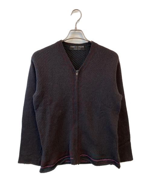 COMME des GARCONS HOMME PLUS（コムデギャルソンオムプリュス）COMME des GARCONS HOMME PLUS (コムデギャルソンオムプリュス) ジップアップニット ボルドー×グリーン サイズ:不明の古着・服飾アイテム