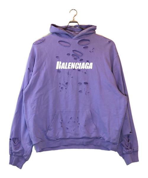 BALENCIAGA（バレンシアガ）BALENCIAGA (バレンシアガ) Caps Destroyed Hoodie パープル サイズ:Lの古着・服飾アイテム