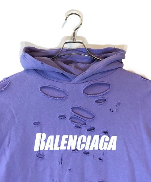 BALENCIAGA（バレンシアガ）BALENCIAGA (バレンシアガ) Caps Destroyed Hoodie パープル サイズ:Lの古着・服飾アイテム