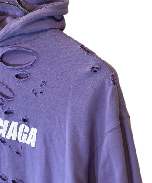 BALENCIAGA（バレンシアガ）BALENCIAGA (バレンシアガ) Caps Destroyed Hoodie パープル サイズ:Lの古着・服飾アイテム
