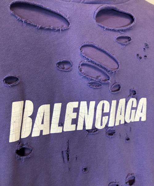 BALENCIAGA（バレンシアガ）BALENCIAGA (バレンシアガ) Caps Destroyed Hoodie パープル サイズ:Lの古着・服飾アイテム