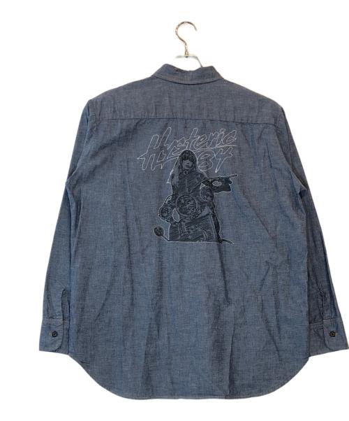 Hysteric Glamour（ヒステリックグラマー）Hysteric Glamour (ヒステリックグラマー) LET’S GO CRAZY刺繍 ウエスタンシャツ インディゴ サイズ:XLの古着・服飾アイテム