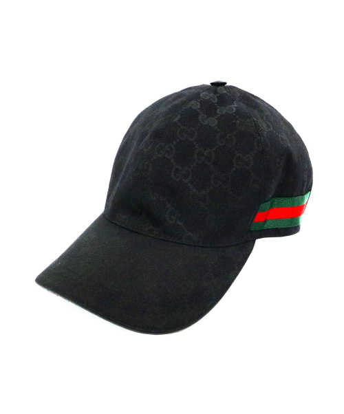 GUCCI（グッチ）GUCCI (グッチ) オリジナルGGウェビングラインキャップ ブラックの古着・服飾アイテム