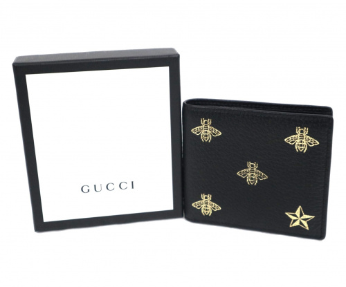 GUCCI（グッチ）GUCCI (グッチ) ビー(ハチ)&スターレザー2つ折り財布 ブラック 495053 496086の古着・服飾アイテム