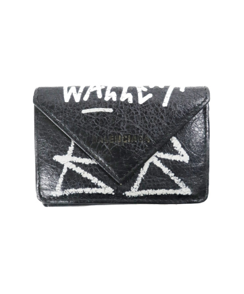 BALENCIAGA（バレンシアガ）BALENCIAGA (バレンシアガ) グラフィティペーパーミニウォレット(3つ折り財布) ブラック×ホワイト サイズ:下記参照 391446 1065・Y・555583の古着・服飾アイテム