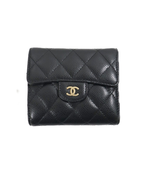 CHANEL（シャネル）CHANEL (シャネル) キャビアスキン3つ折りコンパクトウォレット ブラック サイズ:下記参照 マトラッセ 21348294の古着・服飾アイテム