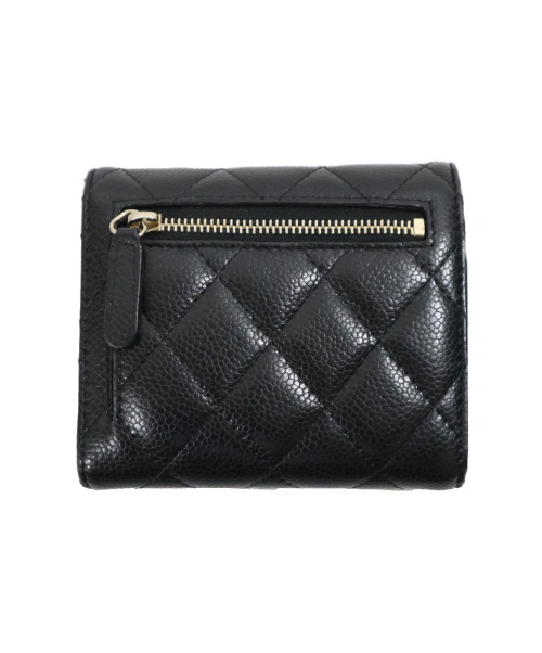 CHANEL（シャネル）CHANEL (シャネル) キャビアスキン3つ折りコンパクトウォレット ブラック サイズ:下記参照 マトラッセ 21348294の古着・服飾アイテム