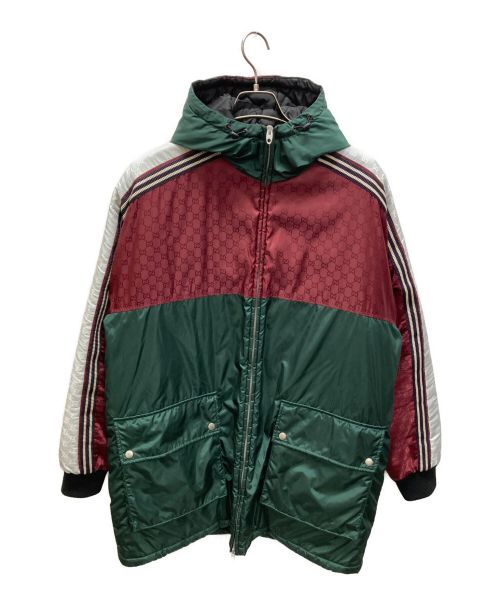 GUCCI（グッチ）GUCCI (グッチ) ジャガードシェリーライン ナイロンコート レッド×グリーン サイズ:46の古着・服飾アイテム