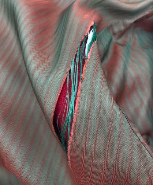 SAND KNIT（サンドニット）SAND KNIT (サンドニット) 袖レザー切替スタジャン レッド サイズ:36の古着・服飾アイテム