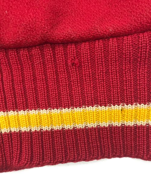 SAND KNIT（サンドニット）SAND KNIT (サンドニット) 袖レザー切替スタジャン レッド サイズ:36の古着・服飾アイテム