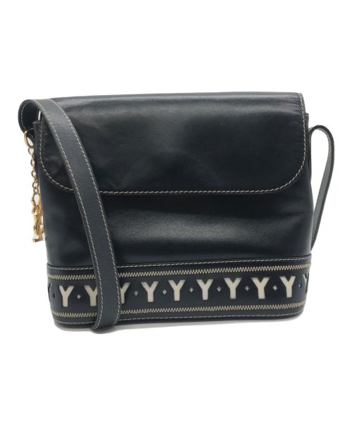 Yves Saint Laurent（イヴサンローラン）Yves Saint Laurent (イヴサンローラン) レザーショルダーバッグ ネイビーの古着・服飾アイテム