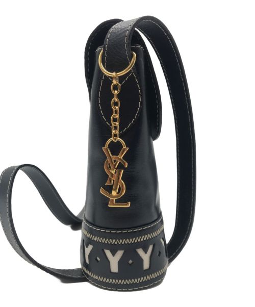 Yves Saint Laurent（イヴサンローラン）Yves Saint Laurent (イヴサンローラン) レザーショルダーバッグ ネイビーの古着・服飾アイテム