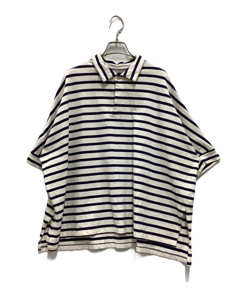 journal standard luxe（ジャーナルスタンダード ラックス）JOURNAL STANDARD LUXE (ジャーナルスタンダード リュクス) デラヴェジャージー ポロプルオーバー ホワイト×ネイビー サイズ:FREEの古着・服飾アイテム