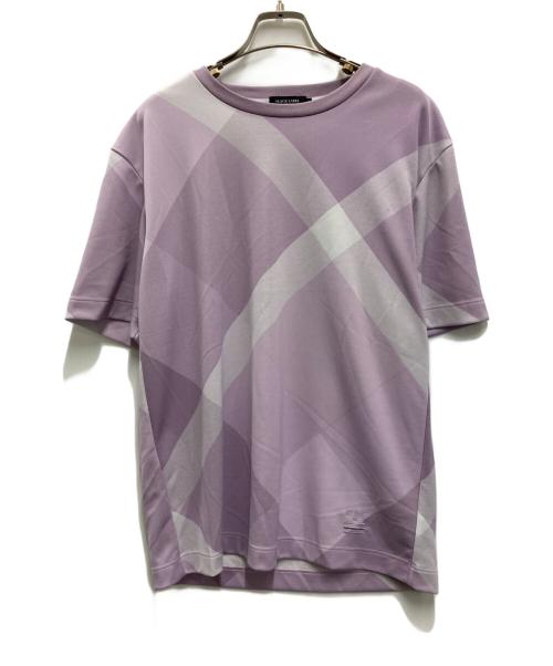 BLACK LABEL CRESTBRIDGE（ブラックレーベル クレストブリッジ）BLACK LABEL CRESTBRIDGE (ブラックレーベル クレストブリッジ) バイアスチェックメッシュTシャツ パープル サイズ:Mの古着・服飾アイテム