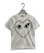 PLAY COMME des GARCONSプレイコムデギャルソン）の古着「ブラックラインハート×ブラックワッペンTEE」｜ホワイト×ブラック