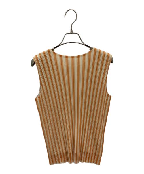 PLEATS PLEASE（プリーツプリーズ）PLEATS PLEASE (プリーツプリーズ) シアーレイヤードプリーツブラウス オレンジ×ベージュ サイズ:3の古着・服飾アイテム