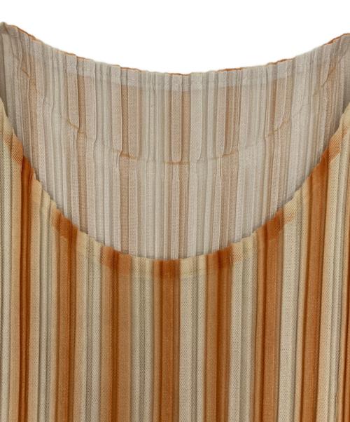 PLEATS PLEASE（プリーツプリーズ）PLEATS PLEASE (プリーツプリーズ) シアーレイヤードプリーツブラウス オレンジ×ベージュ サイズ:3の古着・服飾アイテム