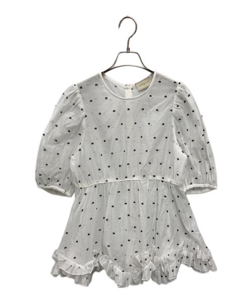 UNITED ARROWS TOKYO（ユナイテッドアローズトウキョウ）UNITED ARROWS TOKYO (ユナイテッドアローズトウキョウ) 2トーン ドットジャカード フリルブラウス ホワイト サイズ:FREE 未使用品の古着・服飾アイテム