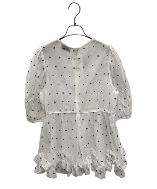UNITED ARROWS TOKYO（ユナイテッドアローズトウキョウ）UNITED ARROWS TOKYO (ユナイテッドアローズトウキョウ) 2トーン ドットジャカード フリルブラウス ホワイト サイズ:FREE 未使用品の古着・服飾アイテム