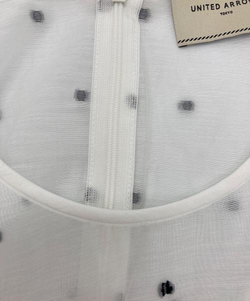 UNITED ARROWS TOKYO（ユナイテッドアローズトウキョウ）UNITED ARROWS TOKYO (ユナイテッドアローズトウキョウ) 2トーン ドットジャカード フリルブラウス ホワイト サイズ:FREE 未使用品の古着・服飾アイテム