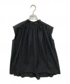 DRAWERドゥロワー）の古着「PRE2 オーガンジーギャザー ノースリーブブラウス」｜ブラック