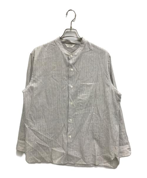 STILL BY HAND（スティルバイハンド）STILL BY HAND (スティルバイハンド) リネン混バンドカラーストライプシャツ グレー サイズ:48の古着・服飾アイテム