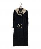 PINK HOUSEピンクハウス）の古着「［古着］レースカラー リボン付ワンピース」｜ブラック