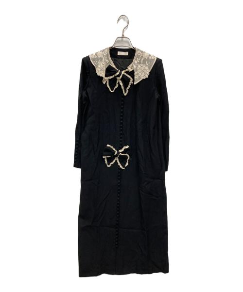 PINK HOUSE（ピンクハウス）PINK HOUSE (ピンクハウス) ［古着］レースカラー リボン付ワンピース ブラック サイズ:記載なしの古着・服飾アイテム