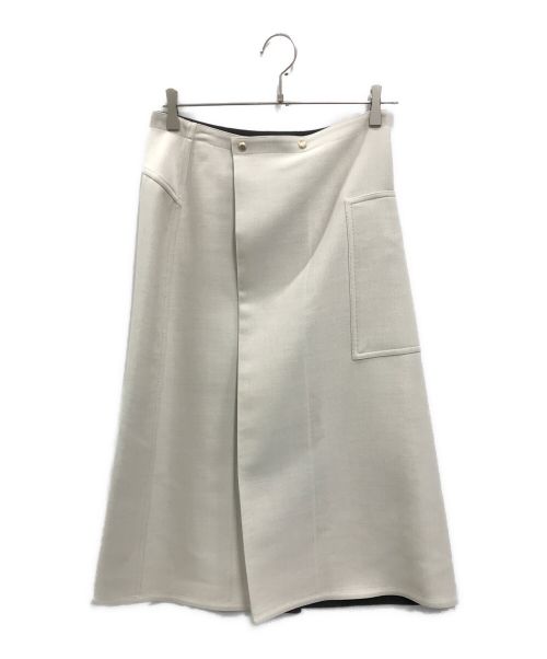 DRAWER（ドゥロワー）DRAWER (ドゥロワー) ウール シルク リバーシブル ラップスカート ベージュ×ブラック サイズ:36の古着・服飾アイテム