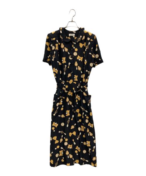 INGEBORG（インゲボルグ）INGEBORG (インゲボルグ) ［古着］パールリボン柄ブラウスワンピース ブラック サイズ:記載なしの古着・服飾アイテム