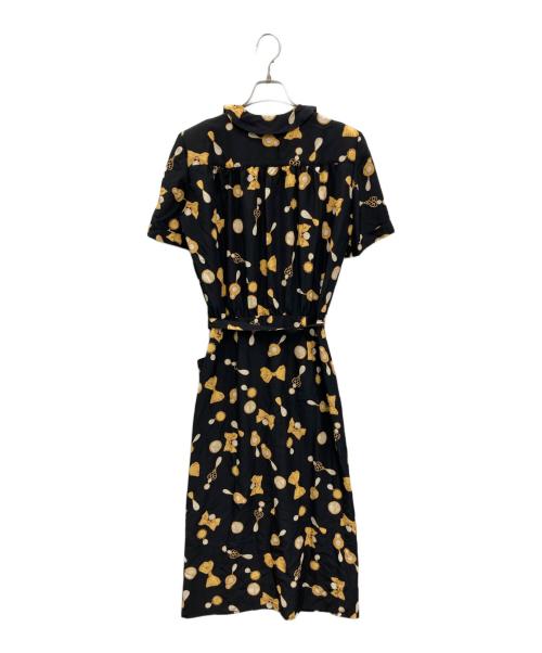 INGEBORG（インゲボルグ）INGEBORG (インゲボルグ) ［古着］パールリボン柄ブラウスワンピース ブラック サイズ:記載なしの古着・服飾アイテム