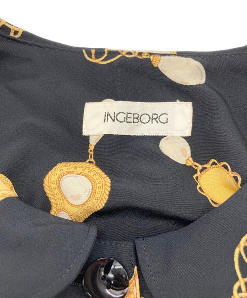 INGEBORG（インゲボルグ）INGEBORG (インゲボルグ) ［古着］パールリボン柄ブラウスワンピース ブラック サイズ:記載なしの古着・服飾アイテム